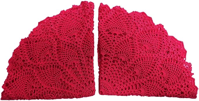 BIBITIME Lace Placemats Table Doilies Round Handmade Crochet Doily Kitchen Coffee Cup Mug Mats Dinner Place Mats (16 to 17.5 inches-2PCS, Rose)