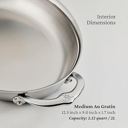 Hestan Provisions - Oval au Gratin Dish, Medium Clad Stainless Steel, 2.0 Quart (12.5" x 9.0")
