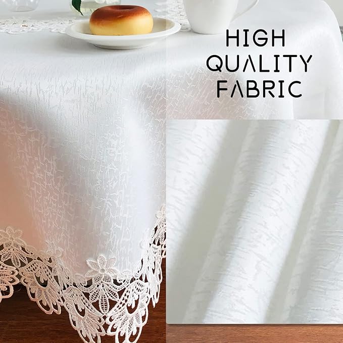 Tablecloths for Rectangle Tables Lace Elegant Decor for Dinning Home Holiday Party Kitchen Easter Christmas Wedding Farmhouse Outdoor Washable Table Linen (H17176-white-1, 72 * 126)