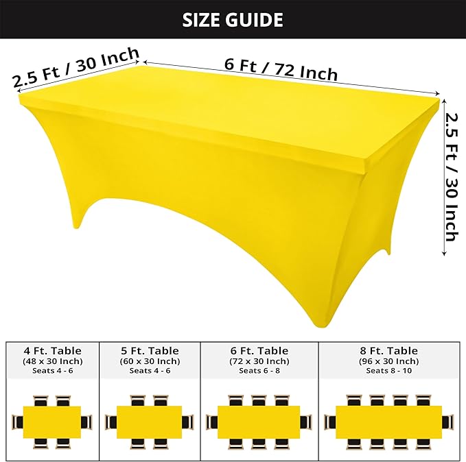 Utopia Kitchen Spandex Tablecloth 2 Pack [6FT, Yellow] Tight, Fitted, Washable and Wrinkle Resistant Stretch Table Cloth Rectangle Cover for Trade Show, Weddings & Parties [72Lx30Wx30H Inch]