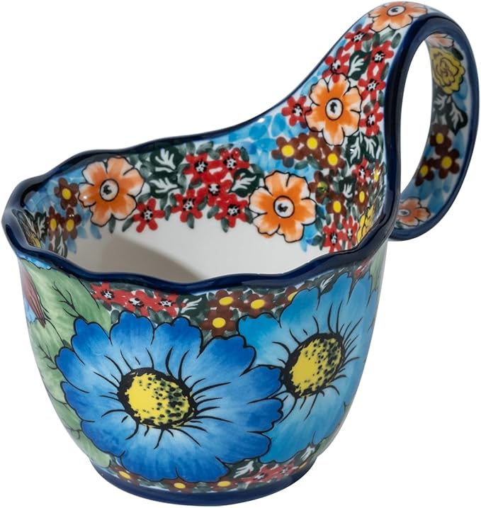 ALMA Handpainted Soup Bowl with Handle, 18.6oz Ceramic Cereal Bowl, Microwave &Dishwasher Safe,Loop Handle Bowl Great for Soup, Chili, Stew, Ice cream
