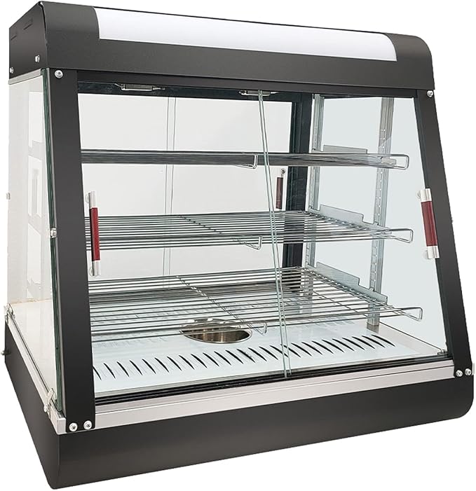 Countertop 26" Food Warmer Display Case 3 Shelf Hot Warming Showcase with Front and Back Sliding Door and Water Tray,Black (26")