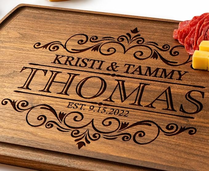 Crafted Treasures Personalized Cutting Board - Custom Cutting Board Wood Engraved Charcuterie Board - Personalized Wedding Gifts, Bridal Shower, Engagement, Anniversary & Housewarming Gift for Family