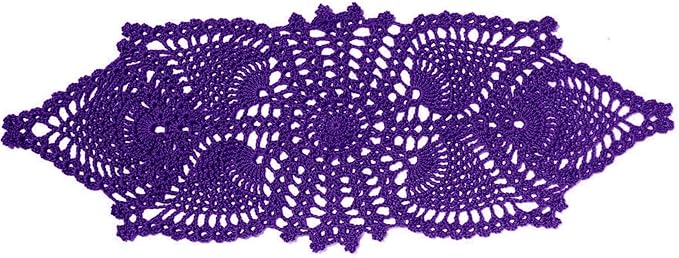 BIBITIME Crochet Lace Table Doilies Eyes Flower Doily Kitchen Vase Place Mats (7 in x 21 in,Pack of 2PCS, Style02-Dark Purple)