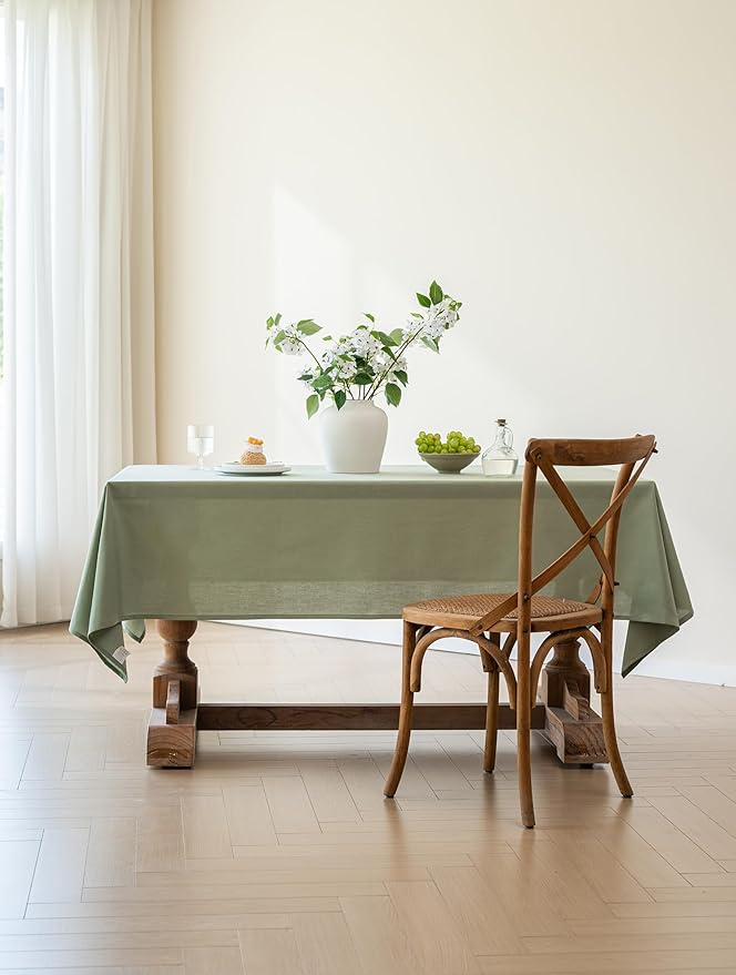 Sage Green Linen Table Cloths for Rectangle Tables Farmhouse Neutral Tablecloth Rectangular Kitchen Decoration Dining Table Cover Washable 60x104