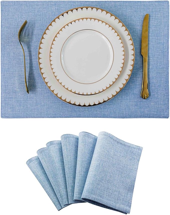 Non-Slip Placemats Woven Blue Set of 4/6 Pieces Heat Dining for Kitchen Washable Table Mat(Light Blue 6 Pieces)