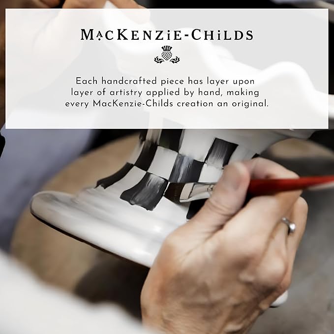 MACKENZIE-CHILDS Enamel Tea Party Set, Unique Teapot and Teacups, Tea Accessories Set, Black-and-White Courtly Check