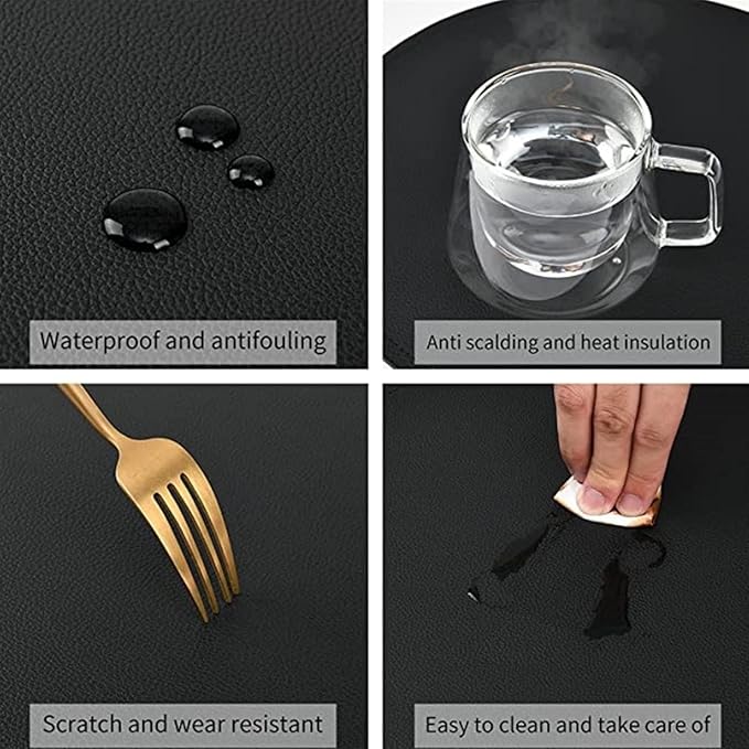Set of 4/6/10 Black Round PU Leather Placemats Non-Slip Place Mats Coaster Coffee Mats Kitchen Accessories Set De Table(Y Circle Orange,R 38CM 1pcs)