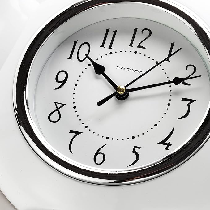 Park Madison Teapot 9 Inch Quality Quartz Battery Operated 3-D Easy to Read Home/Office/Kitchen/Classroom/School Clock Classic Movement, White (13903)