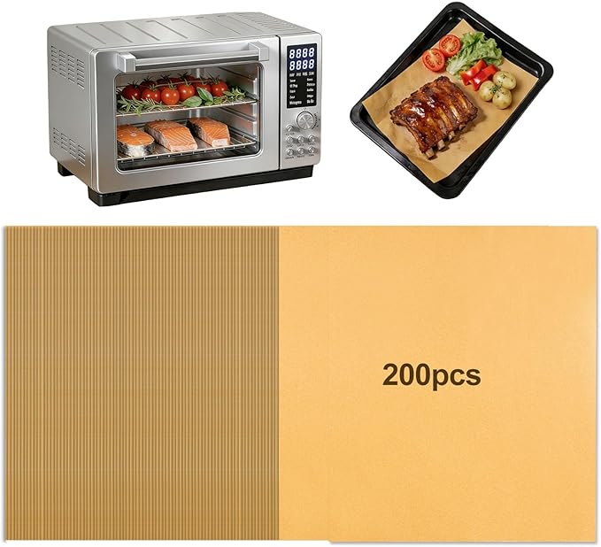 200PCs Air Fryer Parchment Paper Liners Compatible with Nuwave Bravo Pro Smart 21QT Toaster Oven Air Fryer Combo – Unbleached Disposable Nonstick Liners for Baking,Grilling,Steaming Bread,Cup Cake