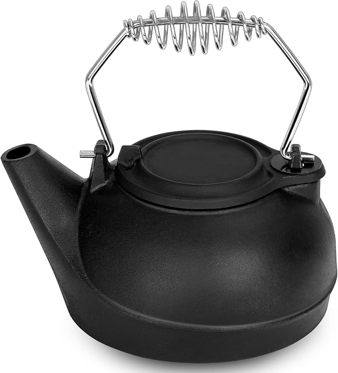 Gtongoko Wood Stove Steamer 3 Quart Cast Iron Humidifier Kettle for Wood Stove, Fireplace Steamer Humidifier with Wide Mouth, Cool-Touch Handle, Home Indoor Decorative Black