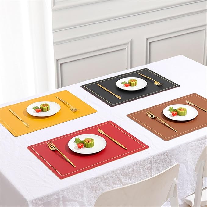 Rectangle PU Wipeable Washable Place Mats Heat for Indoor Outdoor Home Kitchen Restaurant Double-Sided Color(SG Gold Grey,6set)