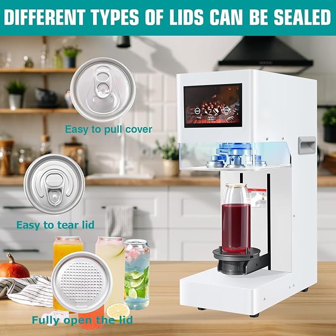 Commercial Soda Can Sealer Machine, Automatic Canning Machine for Aluminum & Plastic Cans, Touch Screen Operation, Auto-Detect Height, No Need Cup Mat for Homebrew, Craft Beer, Kombucha (White)