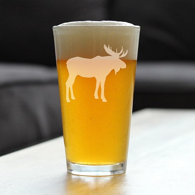 Custom Moose - 16 oz Pint Glass for Beer - Cabin Themed Gifts or Rustic Decor for Men and Women - Fun Drinking or Party Glasses