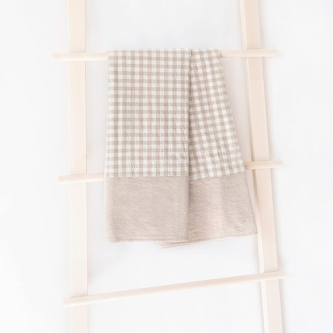 MONDAY MOOSE Gingham Checkered Farmhouse Rustic Picnic Style Decoration Rectangle Natural Stonewashed Cotton Tablecloth for Kitchen, Dining Room, Restaurant (60x86 inch, Beige)