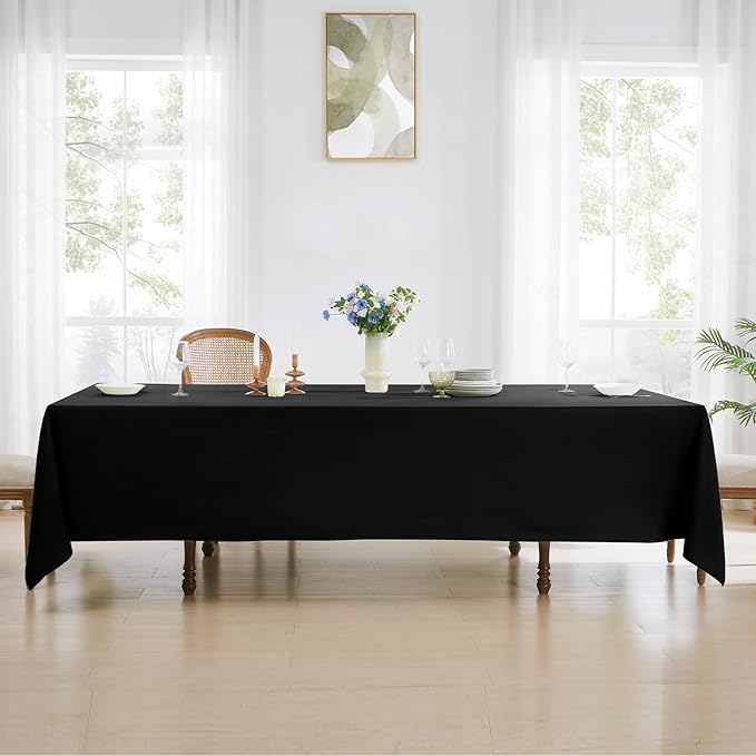Rectangle Tablecloths 90x132 Inch 6 Pack Black Tablecloth for 6ft Washable Decorative Linen Polyester Table Cloths for 8ft Dining Table Banquets Buffet Parties and Wedding