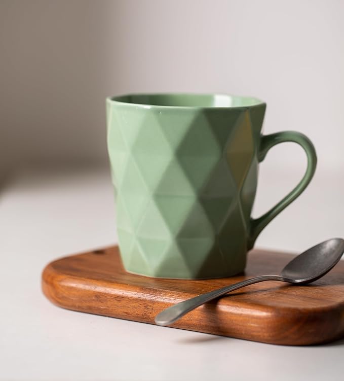 11 Ounce Porcelain Mugs, Set of 6, Tea and Cocoa Mug Set, Matcha Green, Matte
