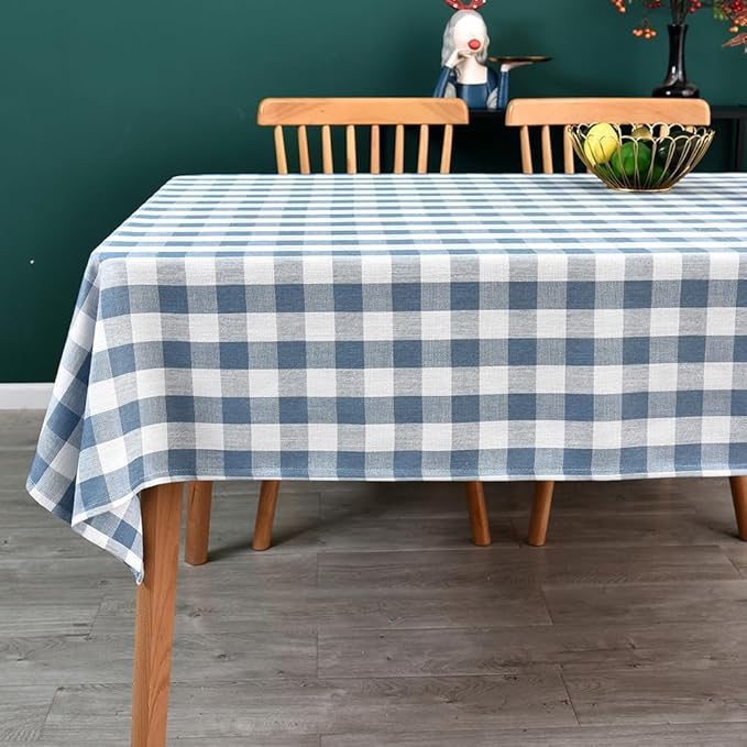 Gingham Table Cloth for Square Tables Sky Blue Checkered Plaid Tablecloth Heavy Duty Cotton Blend Washable & Wrinkle Table Cover for Outdoor Kitchen Dining Picnic Camping (60x60 Inch)
