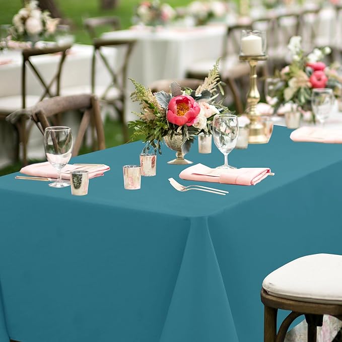 sancua Rectangle Tablecloths for 8 Foot Tables, 6 Pack - Washable Polyester Fabric Table Cloth for Wedding Party, Birthday, Banquet Reception, 60x120 Inch, Teal