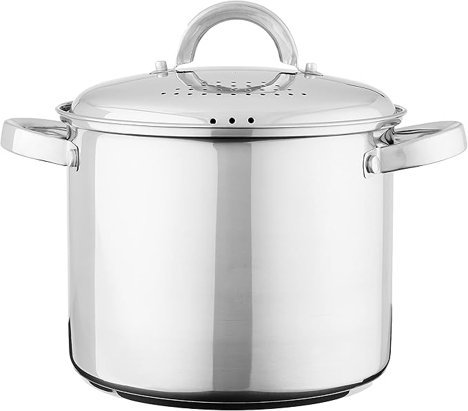 Oster Sangerfield 5-Quart Stainless Steel Pasta Pot with Steamer and Strainer Lid – Durable Kitchen Cookware for Boiling and Steaming