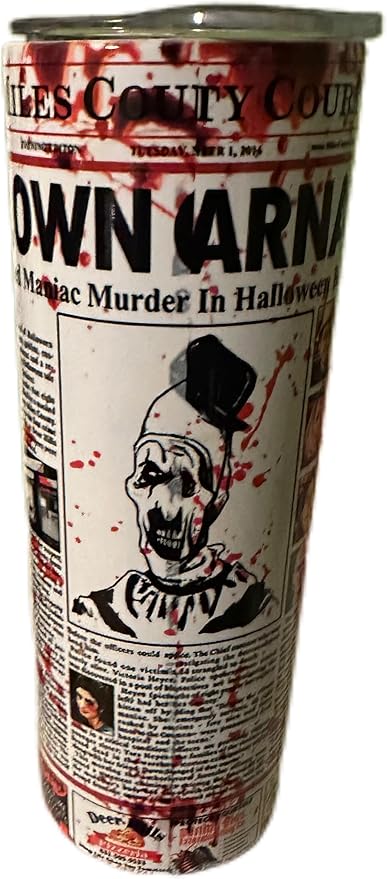 Killer Clown 20oz Double Insulated Stainless Steel Skinny Tumbler. Nelly's Custom Creations gifts for birthday, christmas, holidays for women, men and children