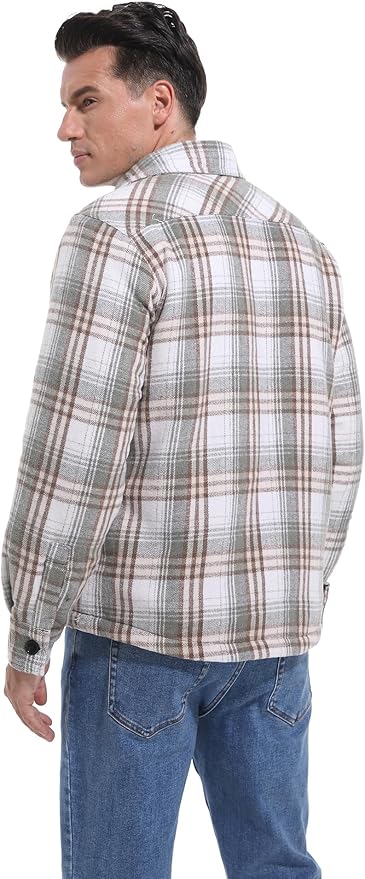 Men's Cotton Sherpa Lined Button Down Flannel Shirt Jacket Plaid Soft Outdoor Flannel Jacket Shirt