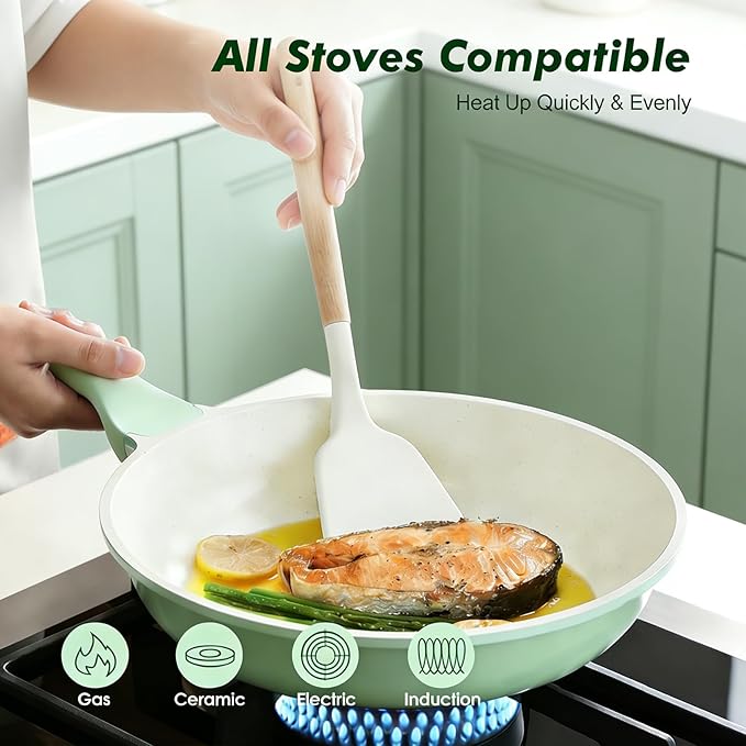 SENSARTE Nonstick Ceramic Frying Pan 9.5-Inch, Healthy Non Toxic Skillet, Induction Compatible Omelet Pan with Heat Resistant Handle, PFAS-Free