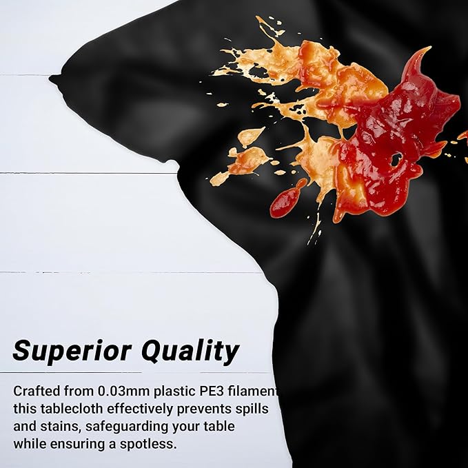 2 Pack Picnic Table Cover, 108 x 54 Inches Black Plastic Tablecloth, Decorative Black Rectangle Tablecloth Disposable Tablecover Party Table Cloth, Waterproof Decor Party Supplies for Outdoor Indoor
