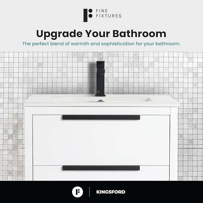 Fine Fixtures Kingsford Modern 24 Inch Bathroom Vanity with Sink, White Finish, Elegant Bathroom Vanities for Modern Homes, Stylish Storage Solutions for Bathrooms