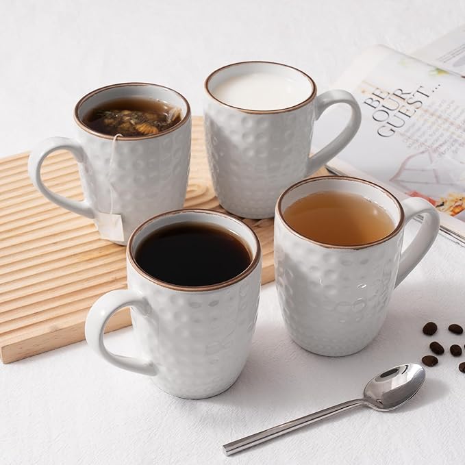 famiware Coffee Mugs Sets for 4, 12 oz Mug Set, Coffee Cups with Handle for Coffee, Tea, Cocoa and Milk, Microwave and Dishwasher Safe, White Circle