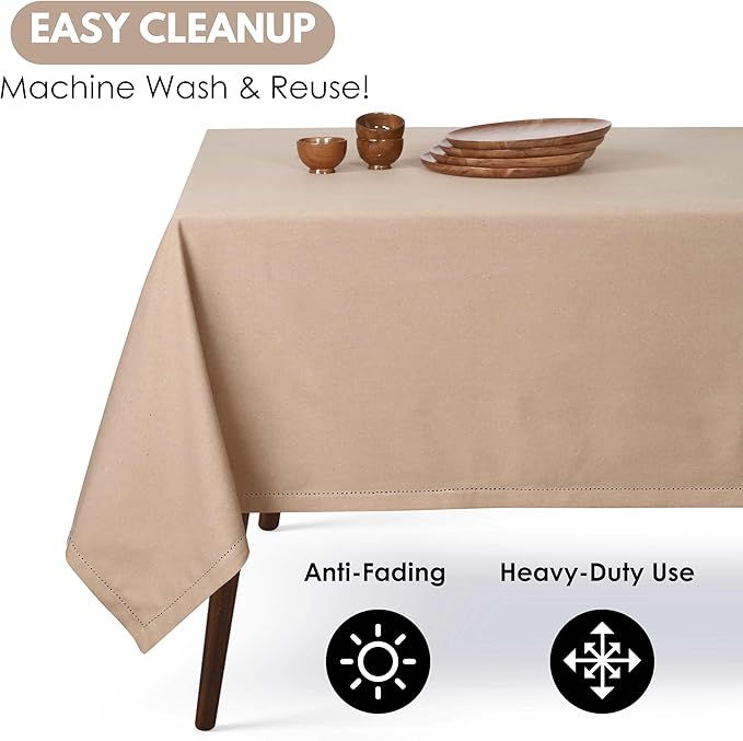 Tablecloth 100% Cotton 60 x 84 Inch Decorative Rectangle Washable Table Cloth Cover for Gifts, Home, Buffet, Wedding, Restaurant, BBQ & Party - Beige Natural