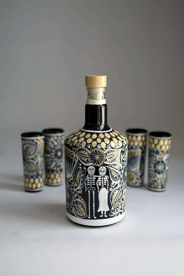 Hand-painted Decanter Set with Shot Glasses and Mexican Sombrero, Personalized Tequila Decanter, Tequila Gift (Special Edition Set)