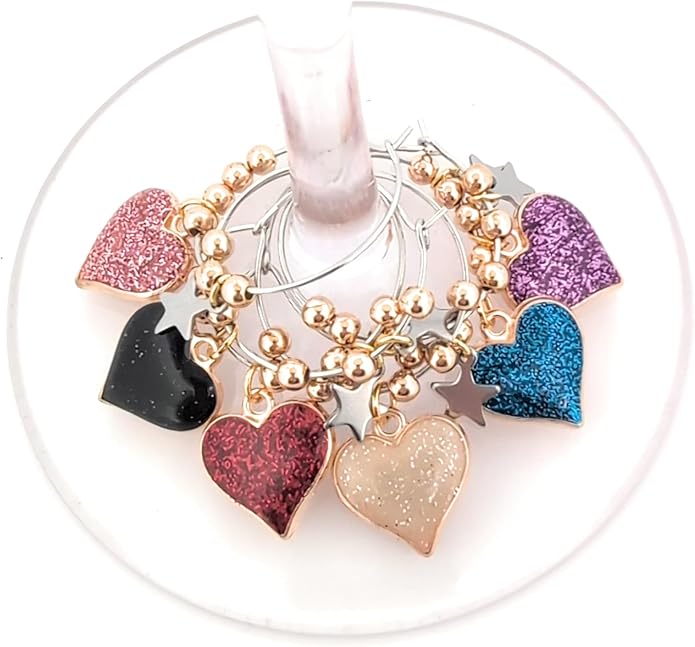 Pixie Easter Wine Charms, Gifts, Wine Charms for All Holidays and Occasions, Heart Glass Tag Identifies, Party Supplies and Party Favors - 6 piece set