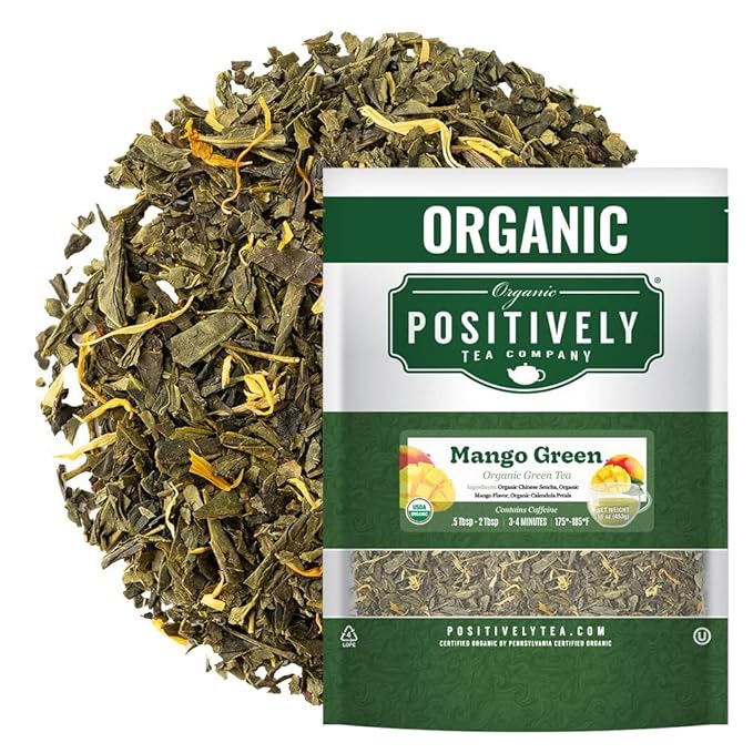 Organic Positively Tea Company, Mango Green, Green Tea, Loose Leaf, 16 Ounce