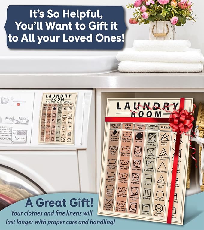 Laundry Symbols Guide Magnet - Laundry Magnet for Washing Machine - 6"x8" Helpful Clothes Laundry Magnet, Laundry Guide Magnet for Home, Washing Machine Magnet Laundry Symbols Wall Art