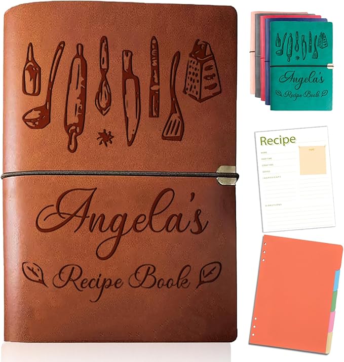 Personalized Recipe Book, 19 Custom Cover Designs, Customized Leather Family Cookbook Recipe Journal, Blank Recipe Book to Write in, Handcrafted Gift for Mom, Dad, Christmas, Birthday, Husband, Wife