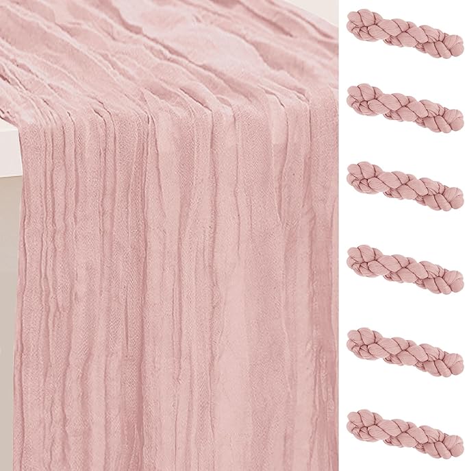 6 Pack Blush Pink Cheesecloth Table Runner 35x120 Inch 10Ft Rustic Gauze Cheese Cloth Table Runner Sheer Cheesecloth Table Runners for Wedding Party Bridal Shower Decoration