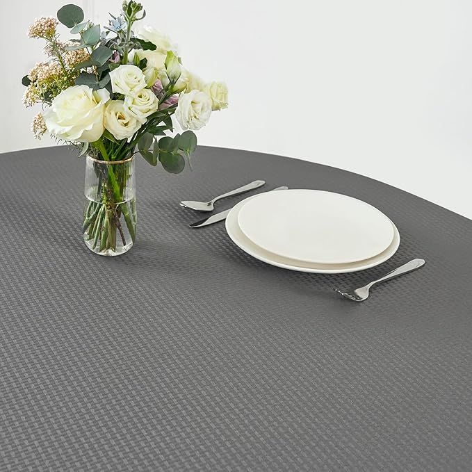 maxmill Round Weaved Texture Design Tablecloth Spill-Proof Soft Washable Table Cloth for Circular Table Cover, for Dining Room Buffet Banquet Parties Holiday Dinner, 90 Inch Charcoal Gray