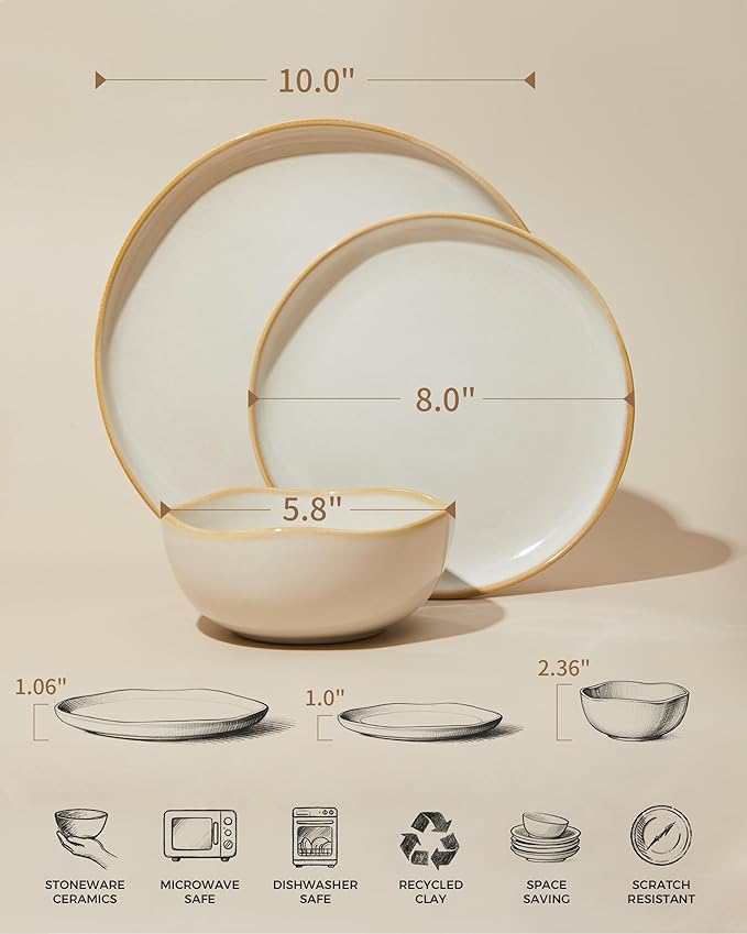 Large Holiday Dinnerware Sets for 8, Ceramic Plates and Bowls Set, Kitchen Dish Set, Microwave & Dishwasher Safe Dishware, Perfect for Christmas & Thanksgiving, Yellow White