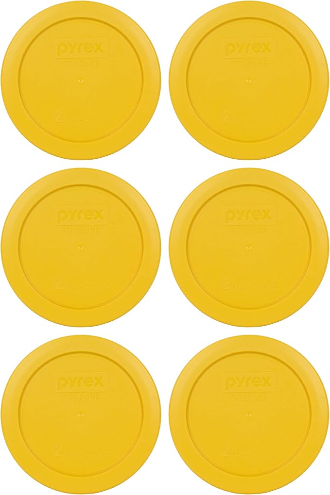 Pyrex 7200-PC 2-Cup Butter Yellow Food Storage Replacement Lid (6-Pack) - Made in USA