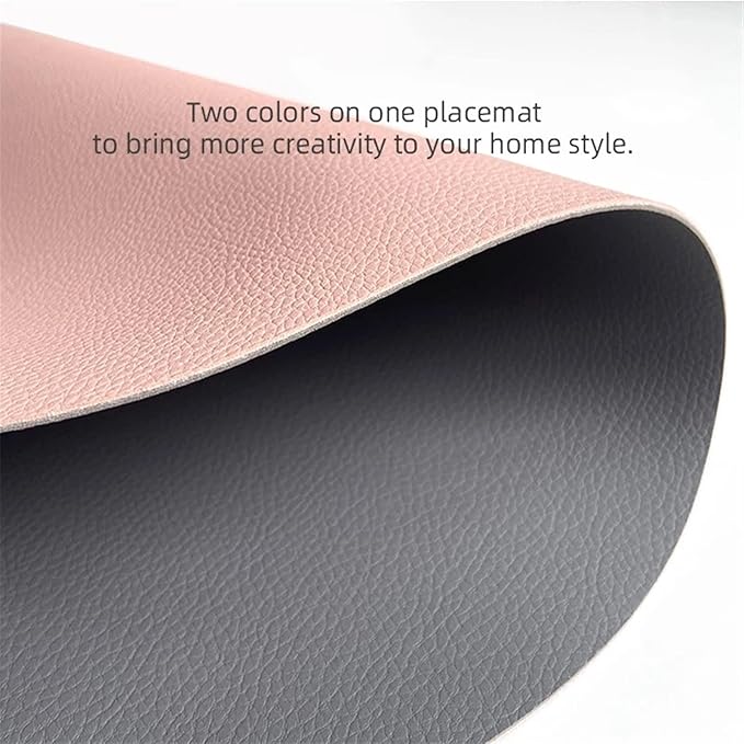 Set of 1/4 Faux Leather PU Placemats Black Oval Round Dinning Table Mats Wipeable Plate Round Mats Nordic Style(DS Blue Grey,44x30cm 4pcs)