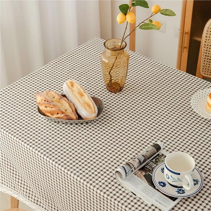 Rectangular Tablecloth Korean Style Literary Plaid Tablecloth Pastoral Fabric Table Tablecloth Suitable for Restaurant Camping(90 * 90cm)