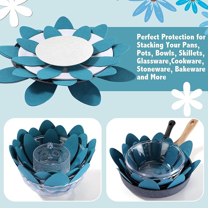 Queekay 12 Pcs Felt Pot and Pan Protectors 12/14/16 Inch Larger Thicker Pan Protector Pads, Colorful Pot Separators for Stacking Cookware Organizing Protecting(Navy Blue)