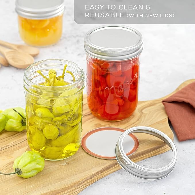 JoyJolt 16 Oz Mason Jars With Lids, Labels and Measures! 6-Pack Wide Mouth Mason Jars, Glass Jar with Lid and Band. Airtight Canning Jars, Overnight Oats Jars, Salad Jars, Sourdough Starter Jar