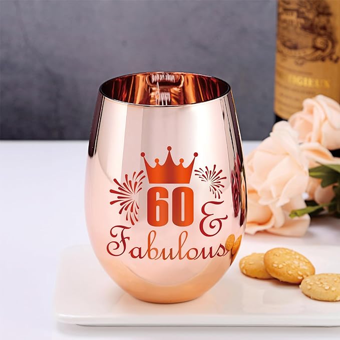 60 and Fabulous Wine Glass Gift- 60th Birthday Gifts for Women - 60 Year Old Birthday Decorations