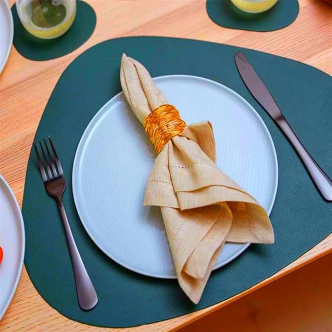 Set of 1/4/6/10 PU Placemats for Table Non-Slip Coaster Leather Place Kitchen Accessories Pad Cup Wine Mat Set De Table(Green,4sets)
