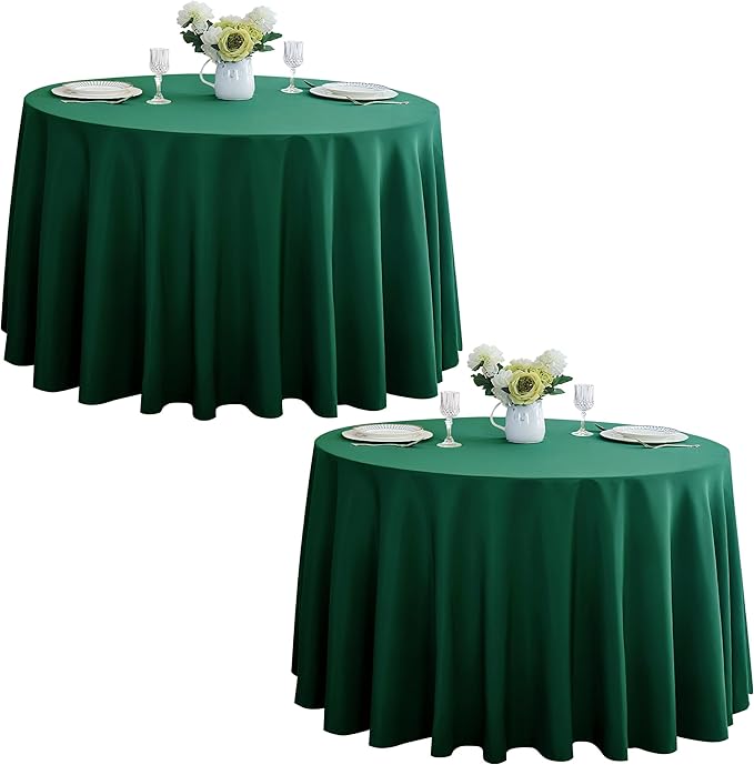 2-Pack Round 90-inch Blackish Green Table Cloths, Solid Stain and Wrinkle Resistant Circular Tablecloth, Premium Plain Weave Polyester Fabric Table Linen Covers for Hotel, Banquet