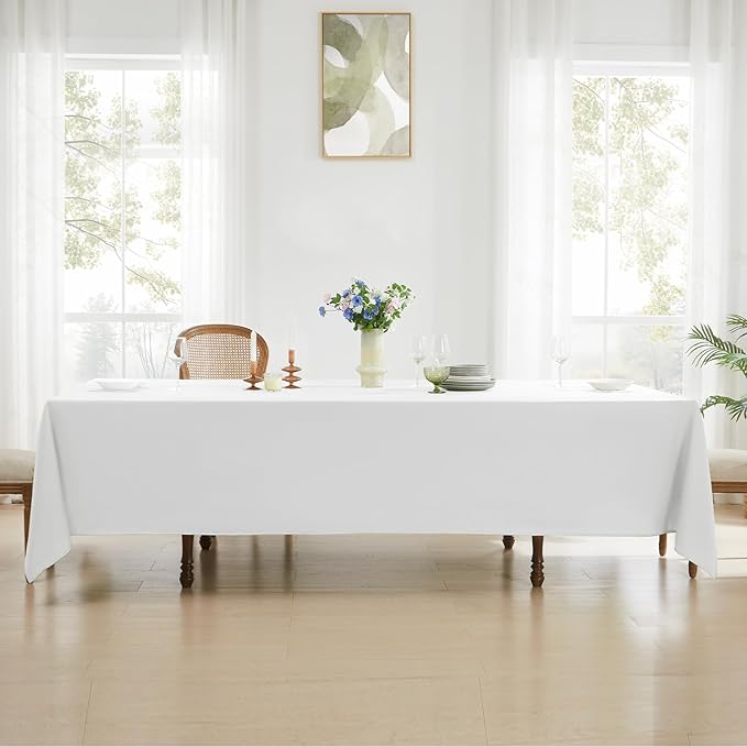 Rectangle Tablecloths 90x132 Inch 8 Pack White Tablecloth for 6ft Washable Decorative Linen Polyester Table Cloths for 8ft Dining Table Banquets Buffet Parties and Wedding