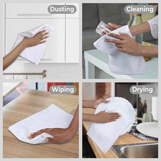 Urban Villa Kitchen Towels 100% Cotton Dish Towels for Kitchen(Set of 3)20”x30” Dish Cloths Highly Absorbent Kitchen Linen Set with Hanging Loop Perfect for Drying Dishes Cleaning Hand Towels – White