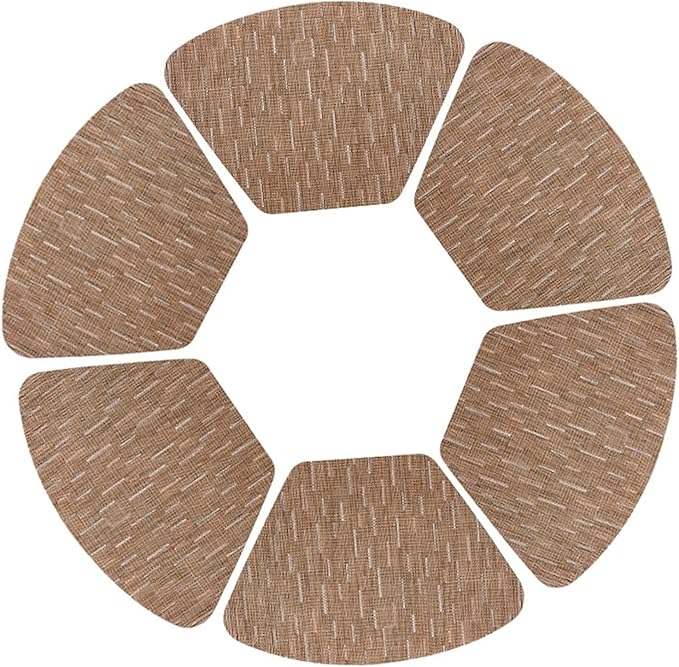 PVC Round Table Placemats Wedge Shaped Place Mat Pads with Centerpiece Round Mat Heat Table Mats Washable(Bamboo Light Brown)